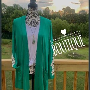 Crochet laced sleeve cardigan MULTI COLORS